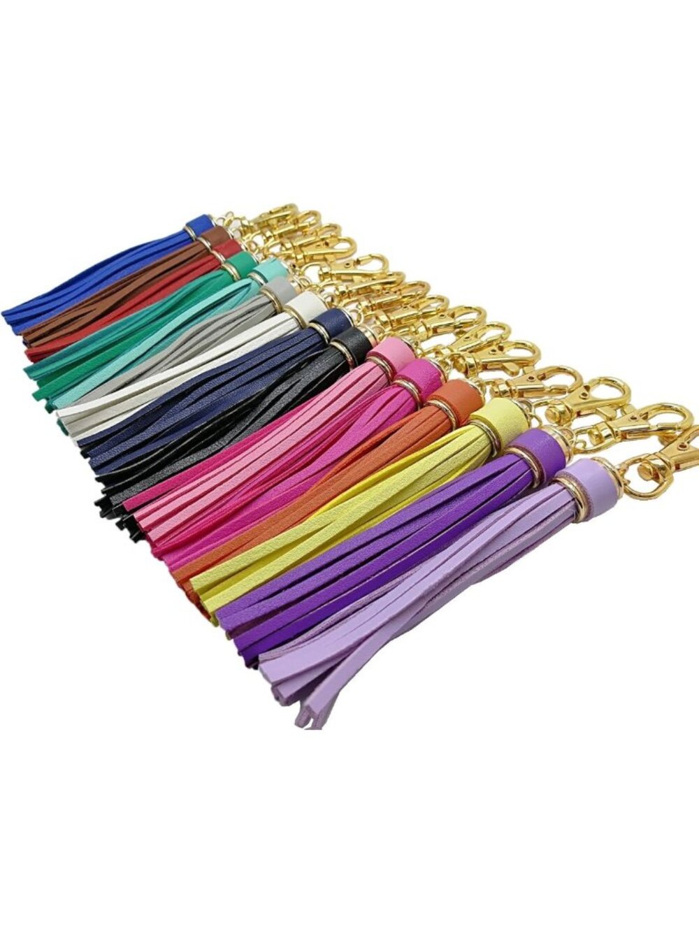 15pcs 5.9'' PU Leather Tassel Keychains with Gold Caps for Handbag, Phone, DIY